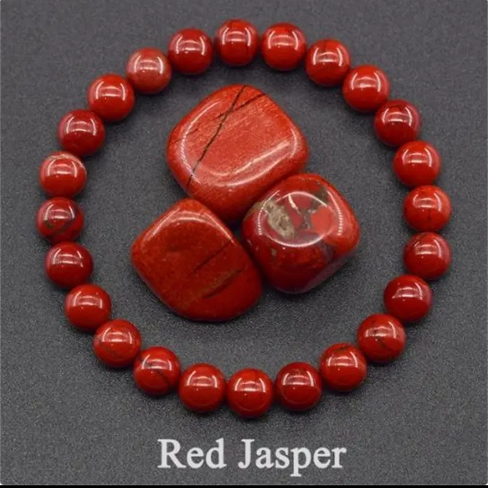 Red Jasper Natural Stone Beaded Stretch Bracelet. NWT
